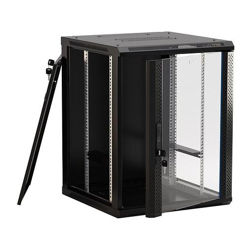 Шкаф серверный Hyperline (TWB-1866-GP-RAL9004) настенный 18U 600x600мм пер.дв.стекл 2 бок.пан. 60кг черный IP20 сталь фото 2