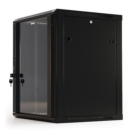 Шкаф серверный Hyperline (TWB-1866-GP-RAL9004) настенный 18U 600x600мм пер.дв.стекл 2 бок.пан. 60кг черный IP20 сталь фото 3