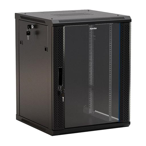 Шкаф серверный Hyperline (TWB-1866-GP-RAL9004) настенный 18U 600x600мм пер.дв.стекл 2 бок.пан. 60кг черный IP20 сталь фото 4