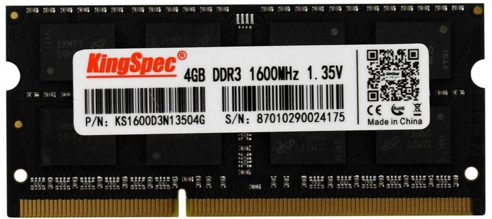 Память DDR3 4Gb 1600MHz Kingspec KS1600D3N13504G RTL PC3-12800 CL11 SO-DIMM 204-pin 1.35В фото 1