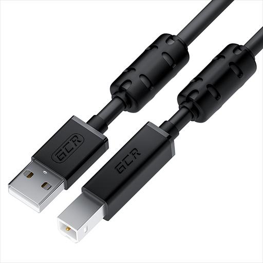 GCR Кабель PROF 2.0m USB 2.0, AM/BM, черный, ферритовые кольца, 28/24 AWG, экран, армированный, морозостойкий (GCR-52423) фото 1