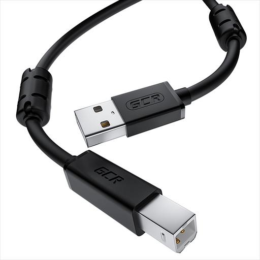 GCR Кабель PROF 2.0m USB 2.0, AM/BM, черный, ферритовые кольца, 28/24 AWG, экран, армированный, морозостойкий (GCR-52423) фото 2