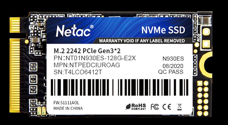Ssd накопитель Netac SSD N930ES PCIe 3 x2 M.2 2242 NVMe 3D NAND 128GB, R/W up to 970/635MB/s, 3y wty (NT01N930ES-128G-E2X) фото 1