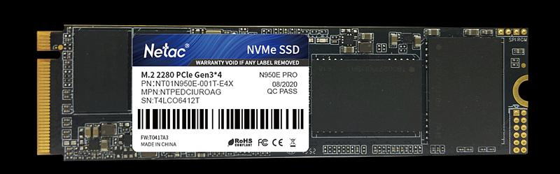 Ssd накопитель Netac SSD N950E Pro PCIe 3 x4 M.2 2280 NVMe 3D NAND 1TB, R/W up to 3350/2800MB/s, 1024MB DRAM buffer, with heat sink, 5y wty (NT01N950E-001T-E4X) фото 2