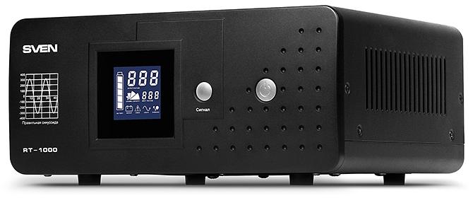 ИБП SVEN RT-1000, линейно-интерактивный непрерывного действия с длительным временем резервирования, автоматический стабилизатор напряжения, 600Вт, 1000Ва, 2 евророзетки, аккумуляторные батареи в комплект не входят, 300мм x 270мм x 140мм, 9.9 кг SVEN RT-10 фото 1
