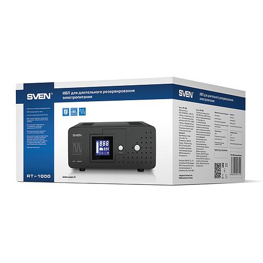 ИБП SVEN RT-1000, линейно-интерактивный непрерывного действия с длительным временем резервирования, автоматический стабилизатор напряжения, 600Вт, 1000Ва, 2 евророзетки, аккумуляторные батареи в комплект не входят, 300мм x 270мм x 140мм, 9.9 кг SVEN RT-10 фото 4
