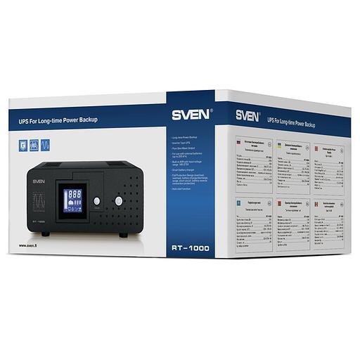 ИБП SVEN RT-1000, линейно-интерактивный непрерывного действия с длительным временем резервирования, автоматический стабилизатор напряжения, 600Вт, 1000Ва, 2 евророзетки, аккумуляторные батареи в комплект не входят, 300мм x 270мм x 140мм, 9.9 кг SVEN RT-10 фото 5