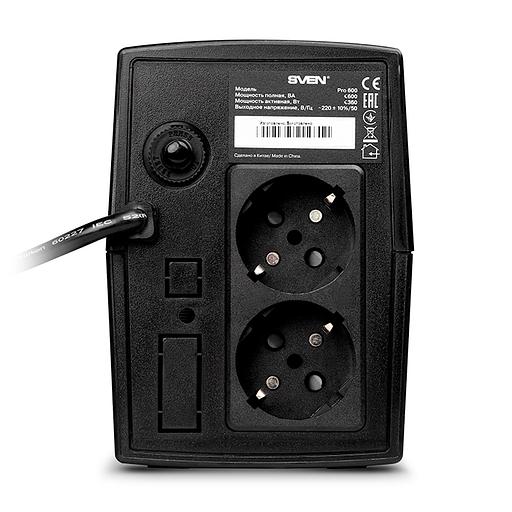 ИБП SVEN Pro 600, линейно-интерактивный, автоматический стабилизатор напряжения, 360Вт, 600Ва, 2 евророзетки, черный, габариты 100х295х145мм, 4,3кг. SVEN Pro 600 (SV-013837) фото 3