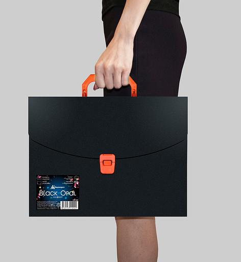 Портфель Бюрократ Black Opal BLPP01OR 1 отдел. A4 пластик 0.7мм черный/оранжевый фото 6