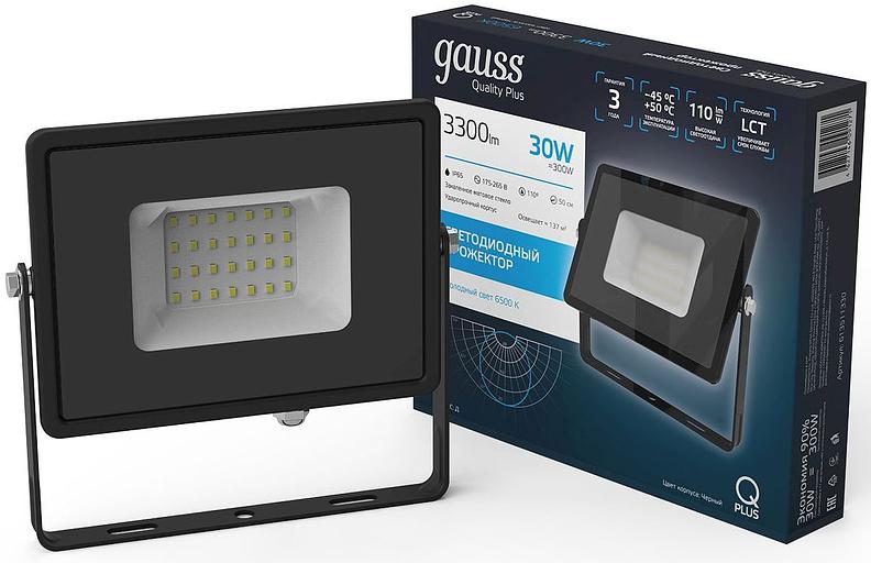 Прожектор уличный Gauss Qplus 613511330 светодиодный 30Вт корп.алюм.черный фото 2