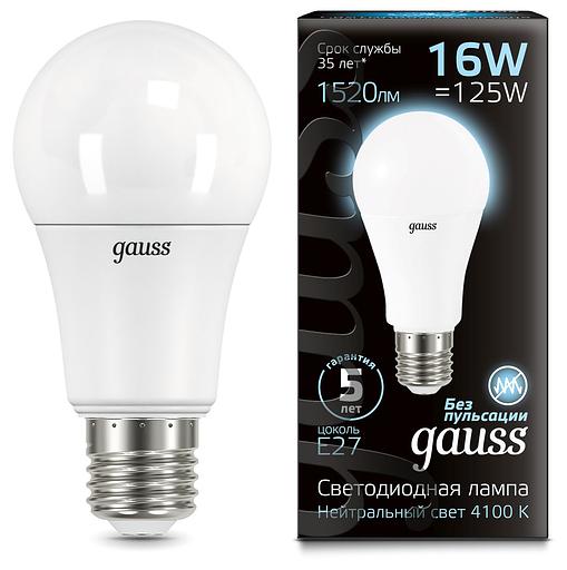 Лампа светодиодная Gauss A60 16Вт цок.:E27 груша 220B 4100K св.свеч.бел.ней. (упак.:10шт) (102502216) фото 2