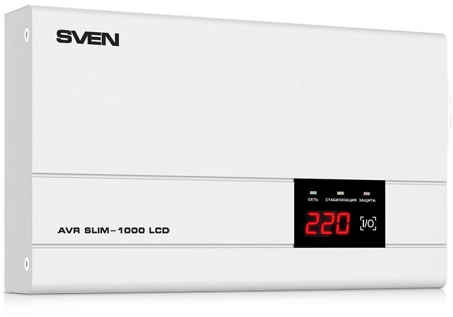 Стабилизатор SVEN AVR SLIM-1000 LCD, релейный, 800вт, 1000Ва, 140-260в, функция «пауза», 1 евророзетка, 2.9 кг. SVEN AVR SLIM-1000 LCD (SV-012816) фото 1