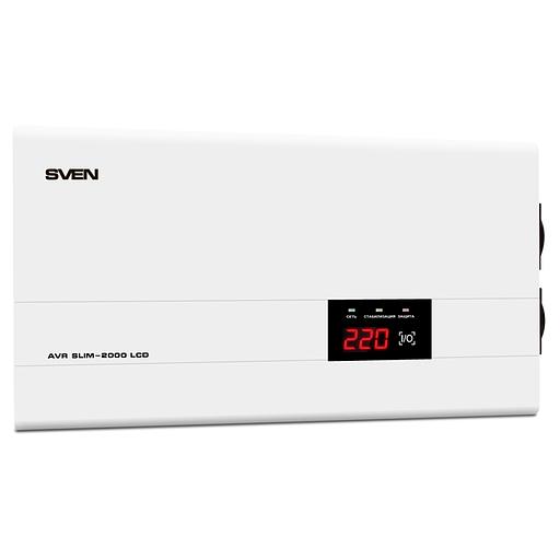 Стабилизатор SVEN AVR SLIM-2000 LCD, релейный, 1200вт, 2000Ва, 140-260в, функция «пауза», 1 евророзетка, 2.9 кг. SVEN AVR SLIM-2000 LCD (SV-013950) фото 2