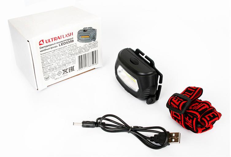 Фонарь налобный Ultraflash LED5359 черный 3Вт лам.:светодиод. (13803) фото 7