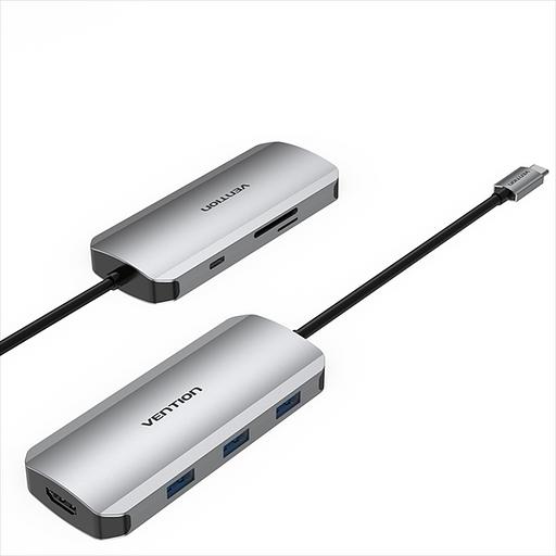 Порт-репликатор Vention USB-C to HDMI/USB 3.0x3/SD/TF/PD Docking Station Gray 0.15M Aluminum Alloy Type (TOJHB) фото 1