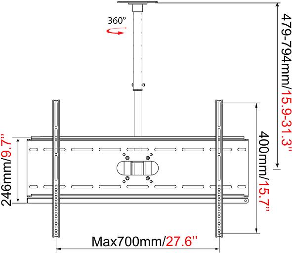 Кронштейн для телевизора Cactus CS-CP04-R черный 37"-70" макс.81.6кг потолочный поворот и наклон фото 3