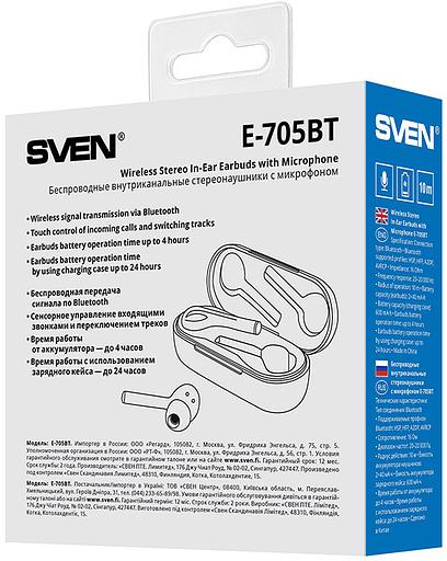 Беспроводные внутриканальные стереонаушники с микрофоном SVEN E-705BT, черный матовый (Bluetooth, TWS, магнитный зарядный кейс) Sven E-705BT (SV-018672) фото 9