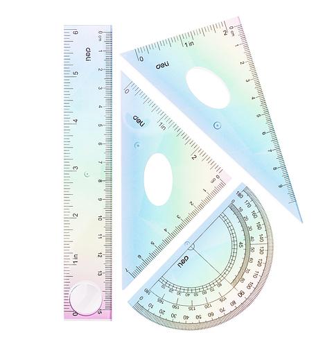 Набор линеек Deli EH652 пластик дл.15см ассорти компл.:лин 15см/2 угольн/трансп пластиковый пакет с европодв. фото 1