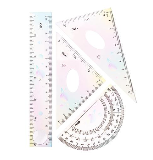 Набор линеек Deli EH652 пластик дл.15см ассорти компл.:лин 15см/2 угольн/трансп пластиковый пакет с европодв. фото 2