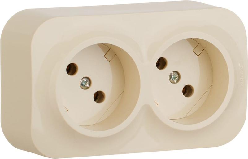 Блок силов. Legrand Quteo 782261 2розет. двойн. откр. зазем. IP21 слоновая кость фото 2