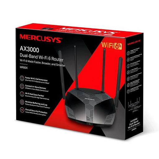 MERCUSYS AX3000 Двухдиапазонный Wi-Fi 6 роутер, до 574 Мбит/с на 2,4 ГГц + до 2402 Мбит/с на 5 ГГц, 4 фиксированные внешние антенны, 3 гигабитных порта LAN, 1 гигабитный порт WAN (MR80X) фото 3