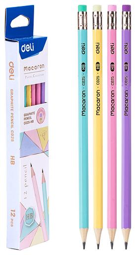 Карандаш ч/г Deli EC025-HB Macaron 2.4мм HB шестигран. липа коробка/европод. (6шт) ластик фото 1