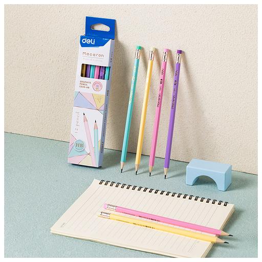 Карандаш ч/г Deli EC025-HB Macaron 2.4мм HB шестигран. липа коробка/европод. (6шт) ластик фото 2