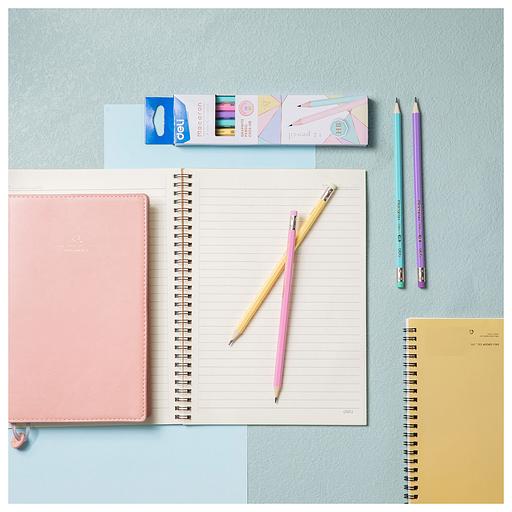 Карандаш ч/г Deli EC025-HB Macaron 2.4мм HB шестигран. липа коробка/европод. (6шт) ластик фото 3