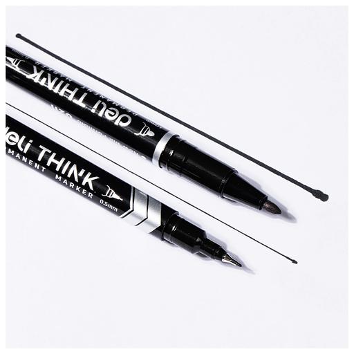 Маркер перманентный Deli EU211-BK Think двойной пиш. наконечник 0.5-1мм черный фото 5