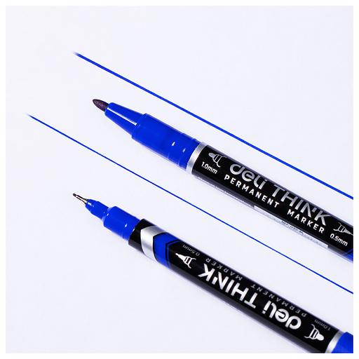 Маркер перманентный Deli EU211-BL двойной пиш. наконечник 0.5-1мм синий фото 5