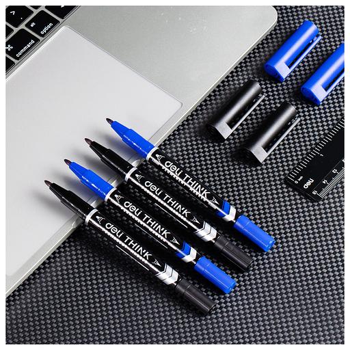 Маркер перманентный Deli EU211-BL двойной пиш. наконечник 0.5-1мм синий фото 7