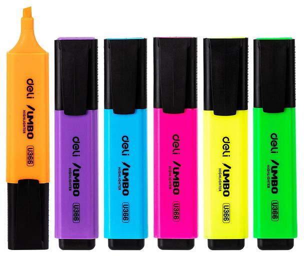 Набор текстовыделителей Deli EU366-MT Jumbo скошенный пиш. наконечник 1-5мм 6цв. ассорти пакет с европодвесом (6шт.) фото 1