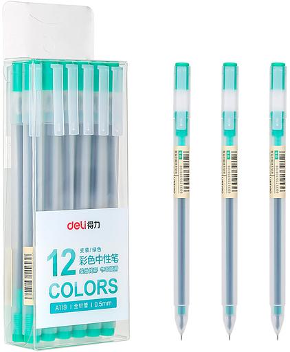 Ручка гелев. Deli A119-GN прозрачный зел. черн. линия 0.5мм фото 1