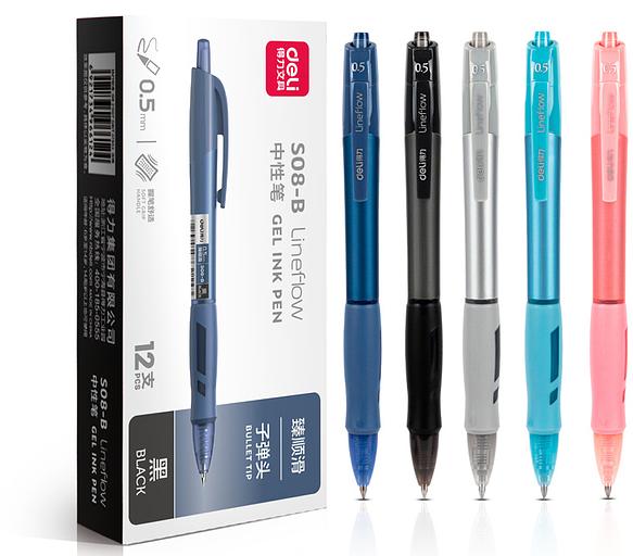 Ручка гелев. автоматическая Deli S08-B-BK ассорти черн. черн. линия 0.5мм резин. манжета фото 1