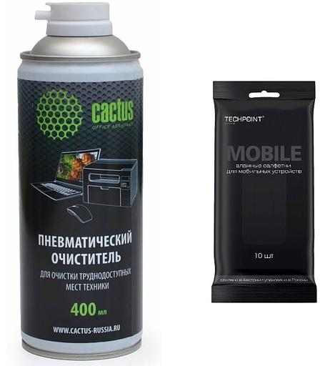 Чистящий набор (салфетки + очиститель) Cactus CS-Air400 для очистки техники 400мл фото 1