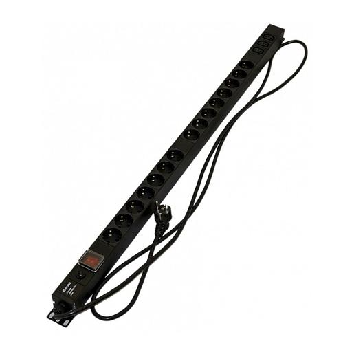 Hyperline SHE-15SH-3IEC-SF-2.5EU Блок розеток, вертикальный, 15 розеток Schuko, 3 розетки IEC320 C13, выключ. с подсветкой, защита от перенапряж., кабель питания 2.5м (3х1.5мм2) с вилкой Schuko 16A, 250В, 1040x44.4x44.4мм (ДхШхВ), корпус алюминий, черный фото 1