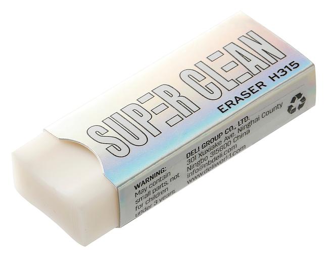 Ластик Deli EH315 Super Clean 54х20х10мм ПВХ белый индивидуальная картонная упаковка фото 1