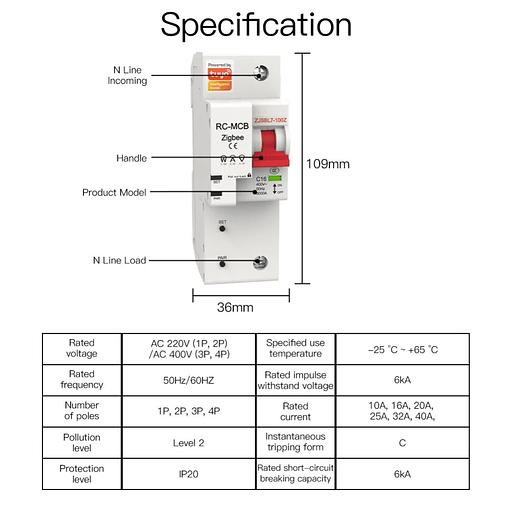 Выключатель MOES Zigbee circuit breaker 1P 16A ZCB-SC-1P16 фото 8