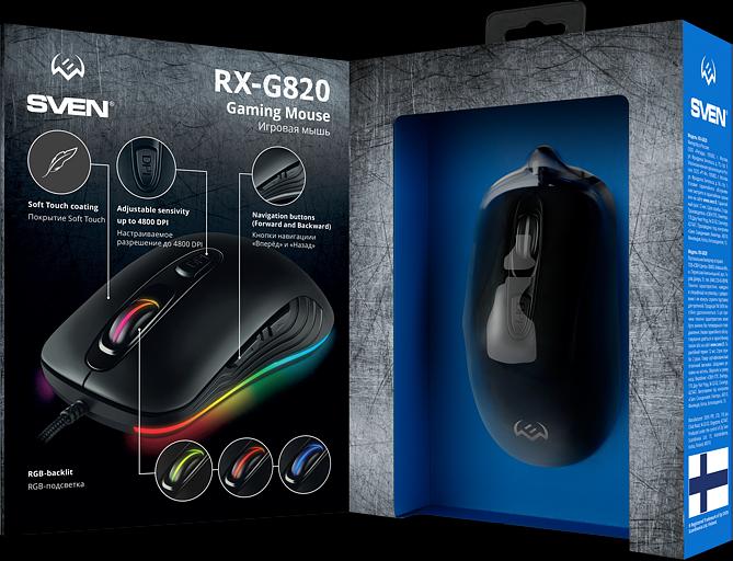 Игровая мышь SVEN RX-G820 (6+1кл. 200-4800 DPI. ПО. SoftTouch. RGB-подсветка. игров. упак) Sven RX-G820 (SV-017002) фото 6