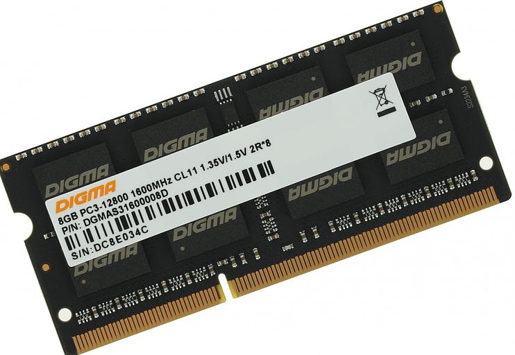 Память DDR3 8Gb 1600MHz Digma DGMAS31600008D RTL PC3-12800 CL11 SO-DIMM 204-pin 1.5В dual rank фото 2