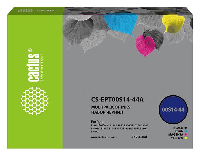 Чернила Cactus CS-EPT00S14-44A 103 многоцветный набор 4x70мл для Epson L1110 Ecotank/L3100/L3101/L3110/L3150/L3151 фото 1