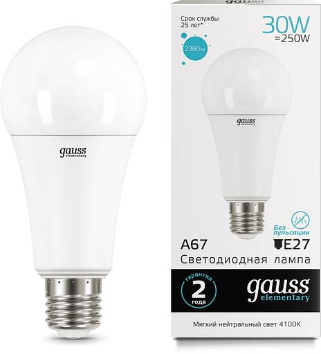 Лампа светодиодная Gauss Globe Elementary 30Вт цок.:E27 груша 220B 4100K св.свеч.бел.ней. А67 (упак.:1шт) (73229) фото 1