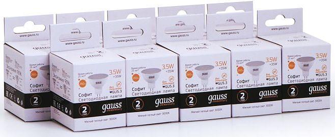 Лампа светодиодная Gauss Elementary MR16 3.5Вт цок.:GU5.3 спот 220B 3000K св.свеч.бел.теп. (упак.:10шт) (13514) фото 2