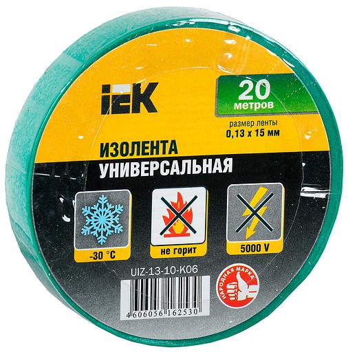 Изолента IEK ш.15мм 20м зеленый (упак.:1шт) (UIZ-13-10-K06) фото 1