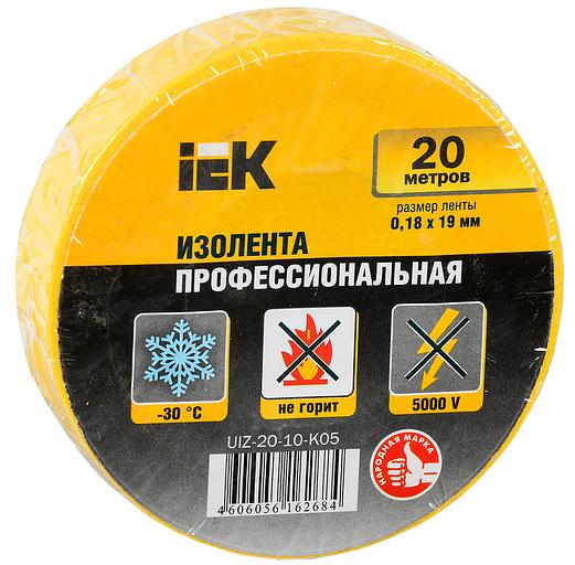Изолента IEK ш.19мм 20м желтый (упак.:1шт) (UIZ-20-10-K05) фото 1