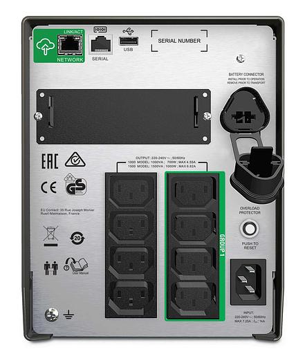 APC Smart-UPS, Line Interactive, 1000VA, Tower, 230V, 8x IEC C13 outlets, SmartConnect Port+SmartSlot, AVR, LCD фото 5