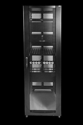 Шкаф серверный ПРОФ напольный 42U (600x1000) дверь перфор., задние двойные перфор., черный, в сборе (ШТК-СП-42.6.10-48АА-9005) фото 1