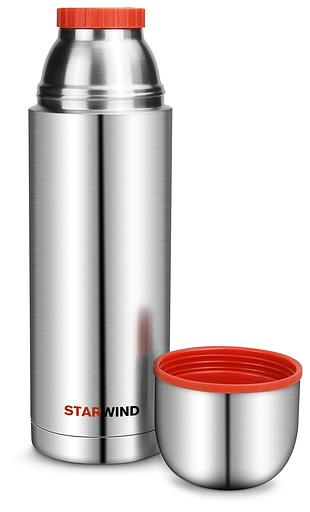 Термос Starwind 20-1000 1л. серебристый/красный картонная коробка фото 2