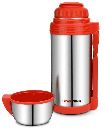 Термос Starwind 30-1500 1.5л. серебристый/красный картонная коробка фото 2