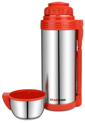 Термос Starwind 30-1800 1.8л. серебристый/красный картонная коробка фото 2